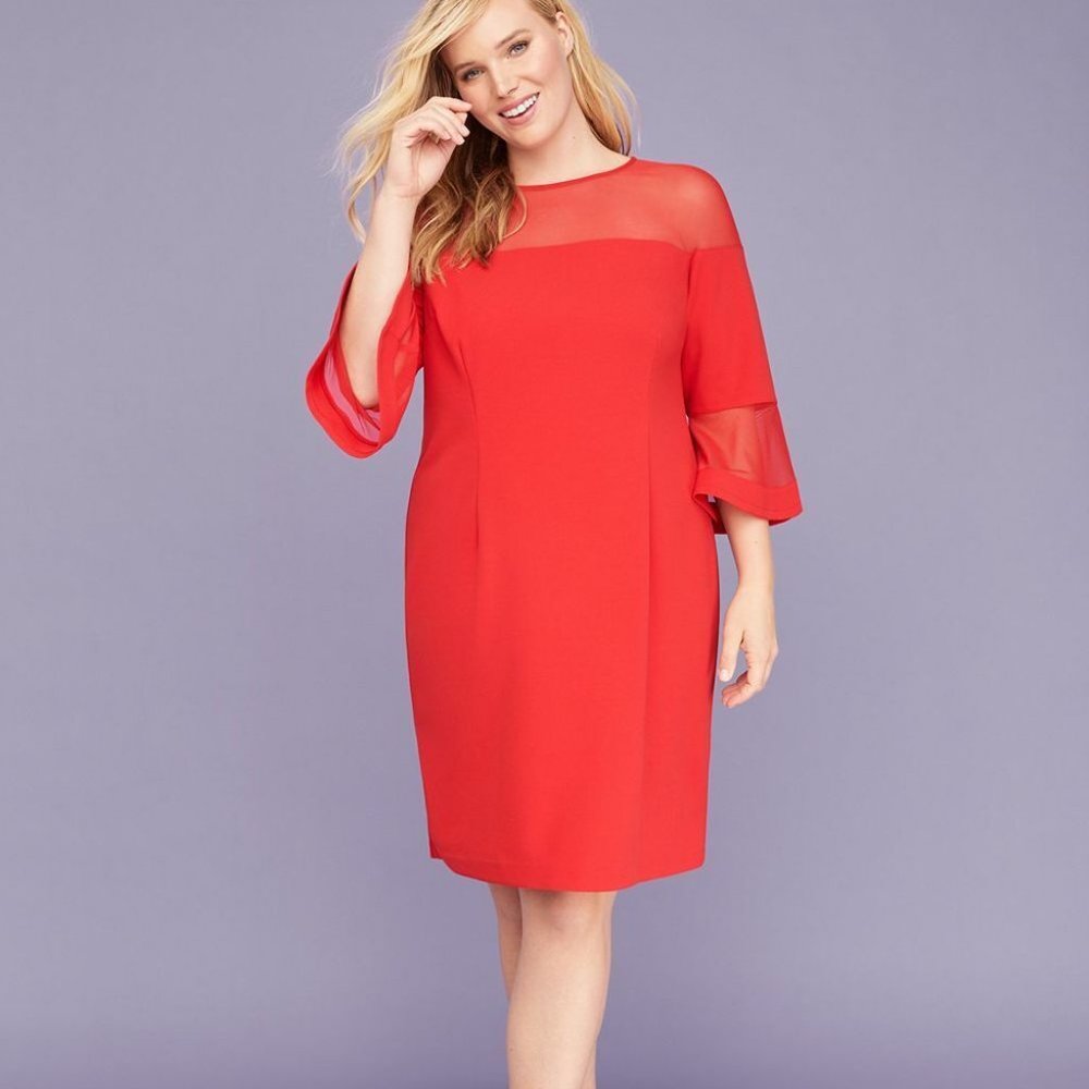 28 Plus Size Lane Bryant Red bell-sleeve dress NWOT